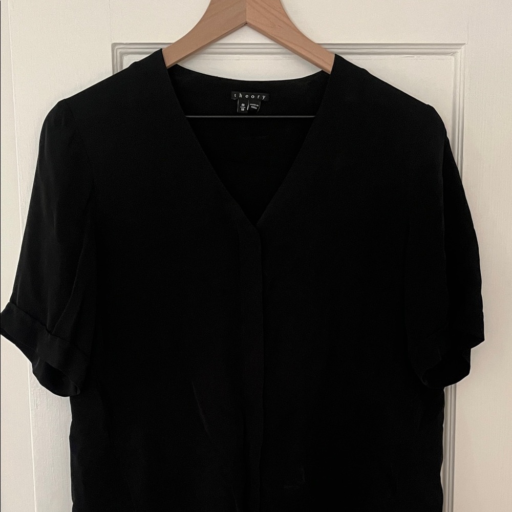Theory V-Neck Black Button Down Shirt